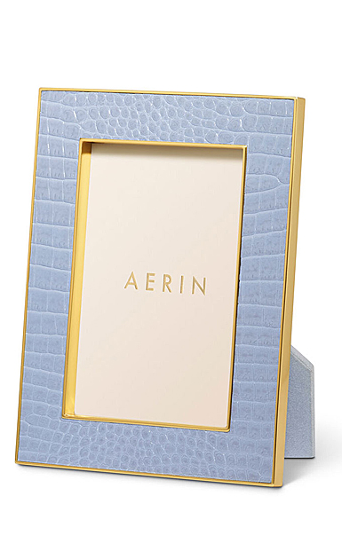 Aerin Classic Croc Leather Frame, Hydrangea Blue - 8 X 10