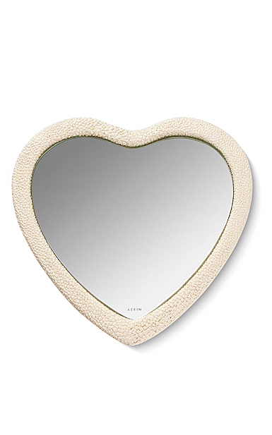 Aerin Shagreen Heart Hand Mirror, Cream