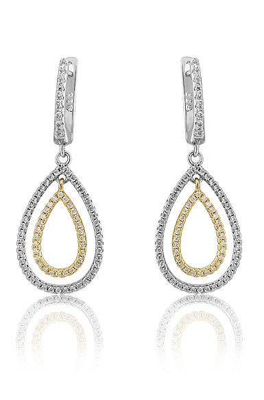 Cashs Ireland Teardrop Sterling Silver and Gold Pave Pierced Earrings