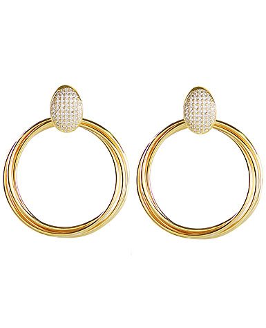 Cashs Ireland, Twist 18k Gold and Crystal Hoop Pierced Earrings