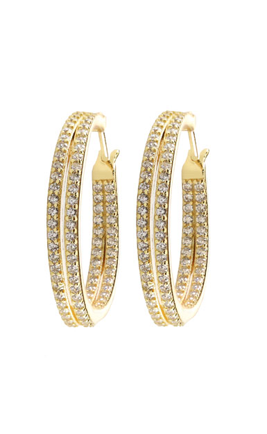 Cashs Ireland, Elyse Crystal and Gold Pave Double Hoop Pierced Earrings