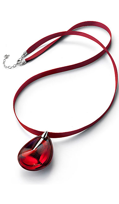 Baccarat Crystal Psydelic Large Pendant Necklace Sterling Silver Iridescent Red