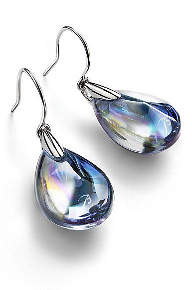 Baccarat Crystal Psydelic Wire Earrings Sterling Silver Iridescent Clear