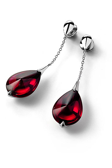 Baccarat Crystal Fleur De Psydelic Iridescent Red Silver Earrings 