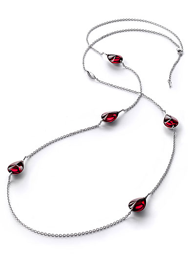 Baccarat Crystal Fleur De Psydelic Iridescent Red Silver Long Necklace 