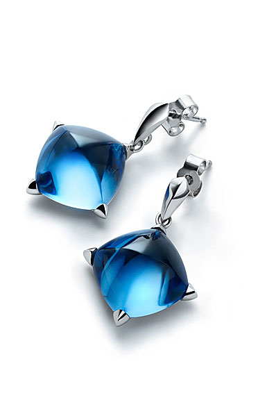 Baccarat Crystal Medicis Stem Earrings Sterling Silver Blue Riviera 