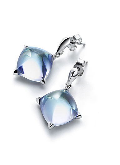 Baccarat Crystal Medicis Stem Earrings Sterling Silver Aqua