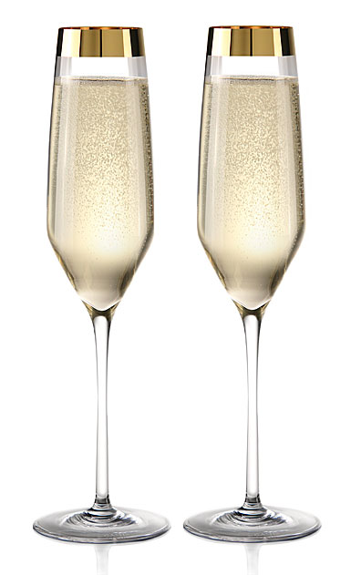 Cashs Ireland Grand Cru Gold Champagne Flute Glasses, Pair