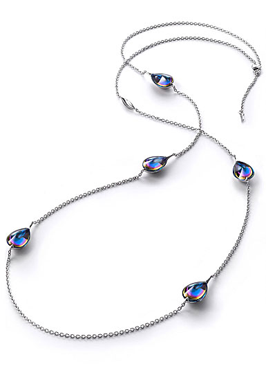 Baccarat Crystal Fleur De Psydelic Blue Scarabee Silver Long Necklace