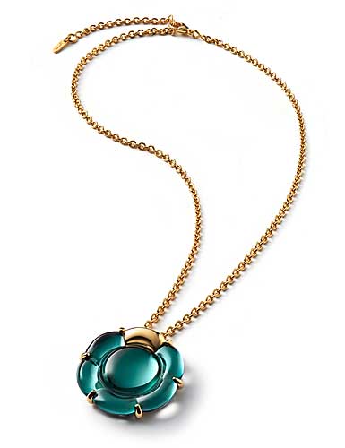 Baccarat Crystal B Flower Large Necklace, Green Mordore and Gold Vermeil