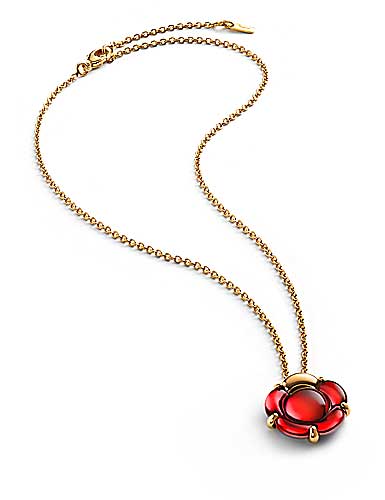 Baccarat Crystal B Flower Small Necklace, Red Mirror and Gold Vermeil