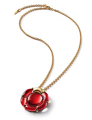 Baccarat Crystal B Flower Large Necklace, Red Mirror and Gold Vermeil