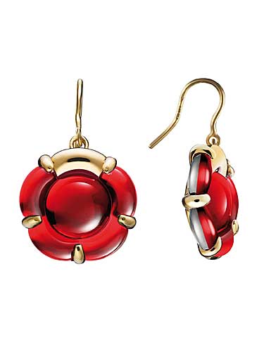 Baccarat Crystal B Flower French Hook Gold Vermeil Red Mirror Earrings, Pair