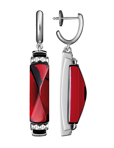 Baccarat Crystal Louxor Earrings, Silver and Red Mirror