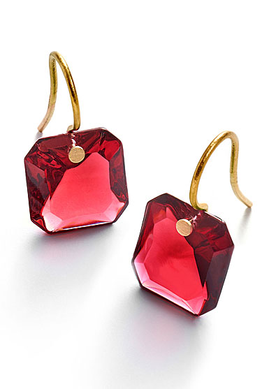 Baccarat Crystal Marie-Helene De Taillac Earrings Small Wire Vermeil Gold Red