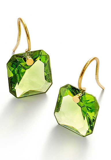 Baccarat Crystal Marie-Helene De Taillac Earrings Small Wire Vermeil Gold Green