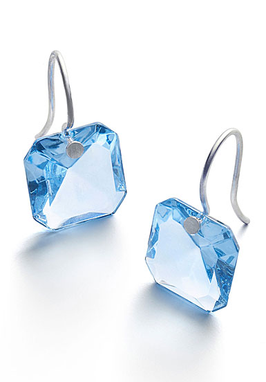 Baccarat Crystal Marie-Helene De Taillac Earrings Small Wire Sterling Silver Light Blue