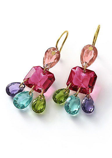 Baccarat Crystal Marie-Helene De Taillac Earrings Large Wire Vermeil Gold Multicolor