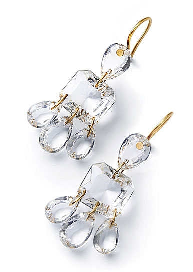 Baccarat Crystal Marie-Helene De Taillac Earrings Large Wire Vermeil Gold Clear