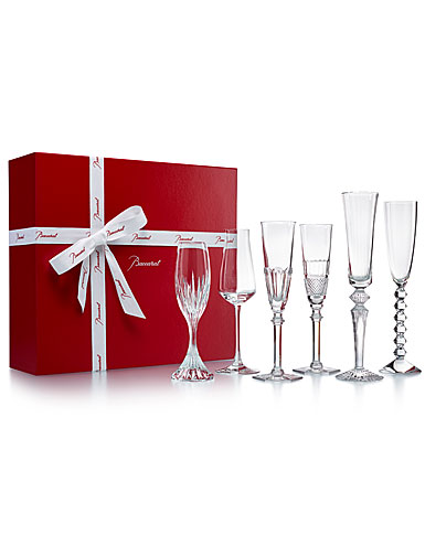 Baccarat Crystal, Cocktail Champagne Flutes Bubble Box, Gift Set of Six