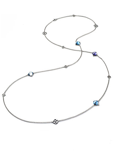 Baccarat Crystal Medicis Mini Long Necklace Sterling Silver Blue Riviera, Aqua and Purple