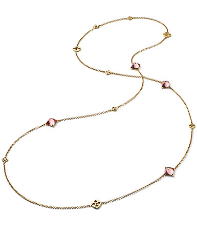 Baccarat Crystal Medicis Mini Long Necklace Vermeil Gold Pink