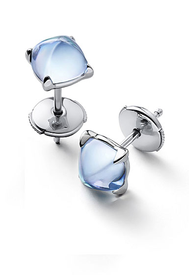 Baccarat Crystal Medicis Mini Stud Earrings Sterling Silver Aqua Mirror 