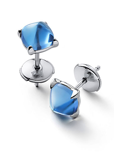 Baccarat Crystal Medicis Mini Stud Earrings Sterling Silver Blue Riviera 