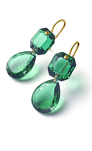 Baccarat Crystal Marie-Helene De Taillac Earrings Large Wire Vermeil Gold Green