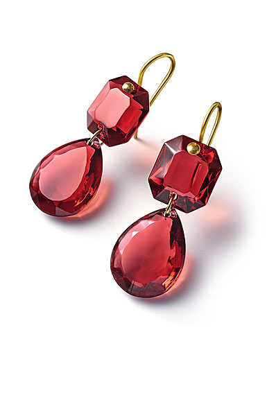 Baccarat Crystal Marie-Helene De Taillac Earrings Large Wire Vermeil Gold Red