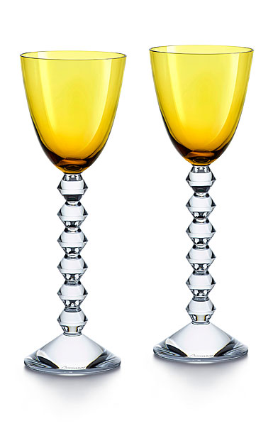 Baccarat Crystal Vega Rhine Wine Amber Glass Pair
