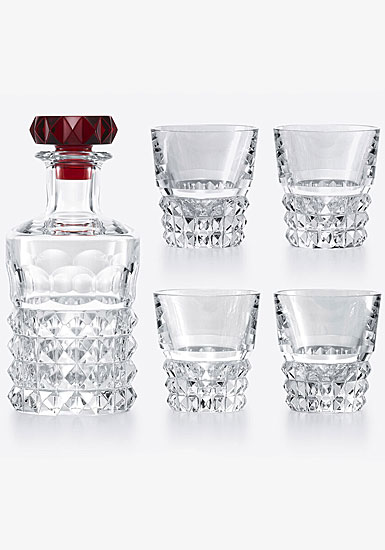 Baccarat Crystal Louxor 4 Tumblers and Decanter Bar Set, Red 