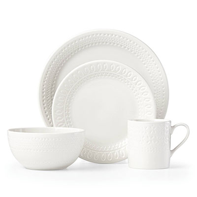 Kate Spade China by Lenox, Stoneware Willow Drive Cream 4 Piece Place Setting