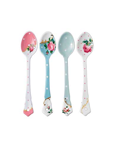 Royal Albert China New Country Roses Tea Party Vintage Mix Set of 4 Ceramic Spoons