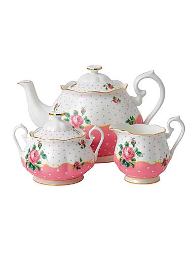Royal Albert China New Country Roses Cheeky Pink Tea Party 3-Piece Set