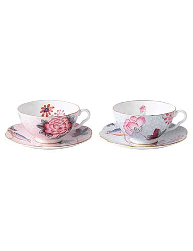 Wedgwood China Cuckoo Teacup and Saucer, Pink and Blue