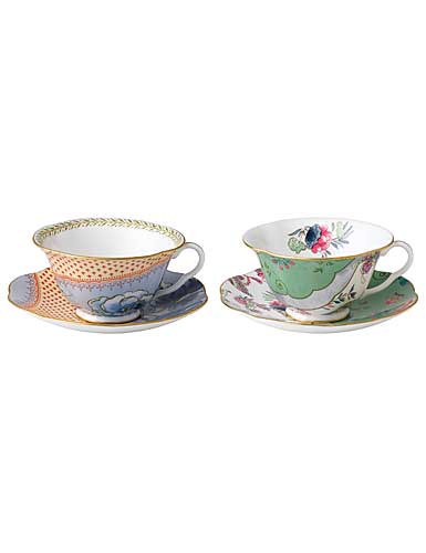 Wedgwood China Butterfly Bloom Teacup and Saucer, Blue Peony and Butterfly Posy