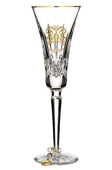 Waterford Crystal, 12 Days of Christmas Lismore Five Golden Rings Gold Crystal Flute, Single