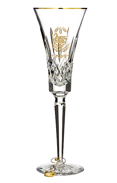 Waterford Crystal, 12 Days of Christmas Lismore Seven Swans Gold Crystal Flute, Single