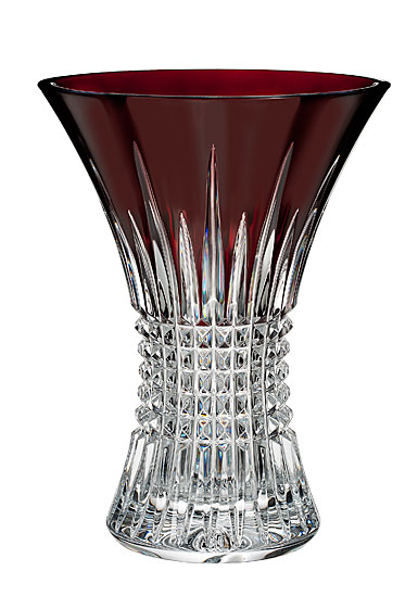 Waterford Lismore Diamond Red 8" Crystal Vase