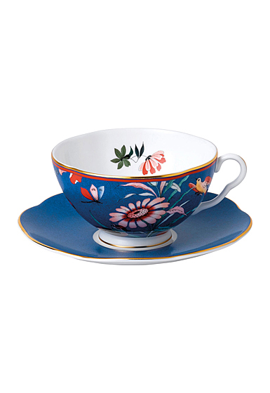 Wedgwood China Paeonia Blush Blue Teacup and Saucer Set