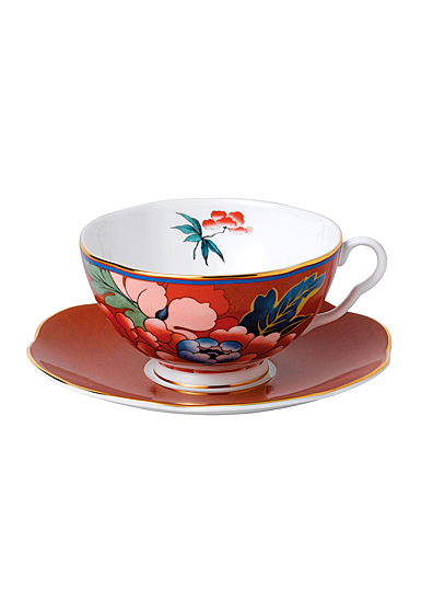 Wedgwood China Paeonia Blush Teacup and Saucer Set Red