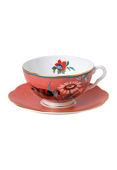 Wedgwood China Paeonia Blush Teacup and Saucer Set Coral