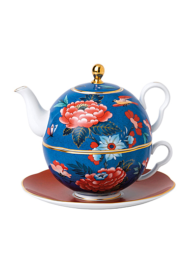 Wedgwood China Paeonia Blush Tea For One, Blue and Red