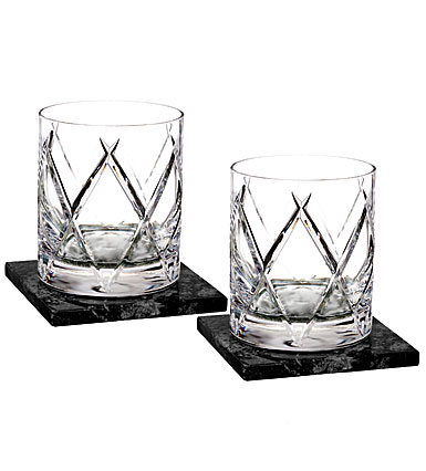 Waterford Crystal, Olann Crystal DOF Tumblers With Marble Coasters, Pair