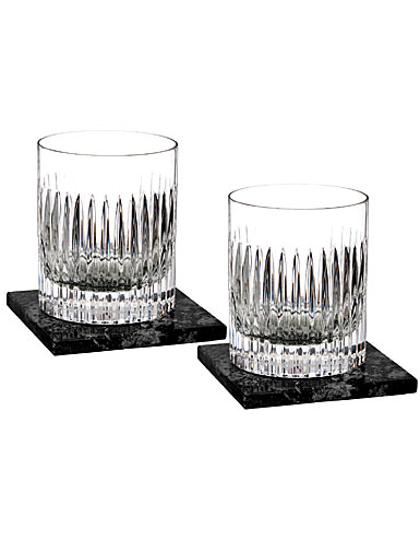Waterford Crystal, Aras DOF Tumblers With Marble Coasters, Pair
