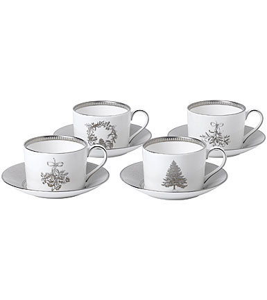 Wedgwood 2019 Winter White Teacup and Saucer Set of Four