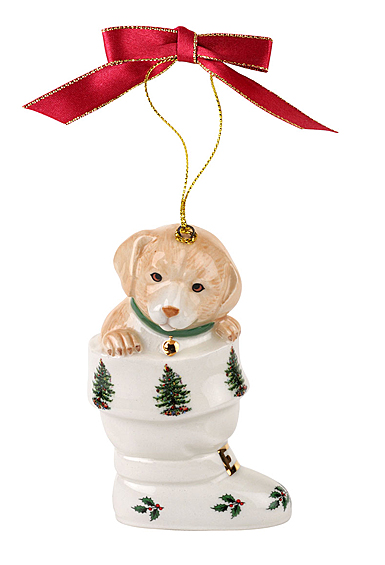 Spode 2023 Christmas Tree Puppy In Boot Ornament