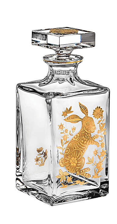 Vista Alegre Crystal Golden Whisky Decanter with Gold Rabbit