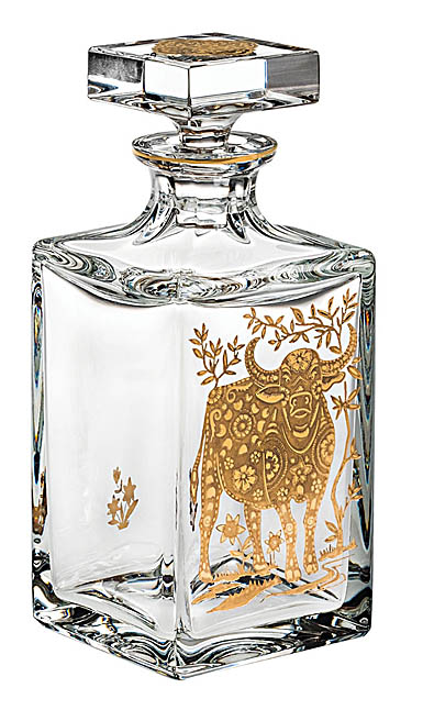 Vista Alegre Crystal Golden Whisky Decanter with Gold Ox